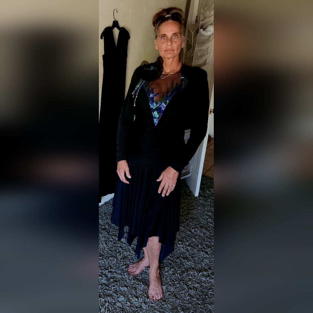Lilly Rubin black bested long sleeve dress